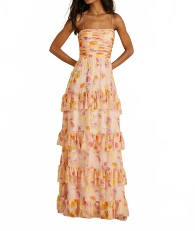 Amur Mallory Tiered Gown In Flowers In Cloud In Multi