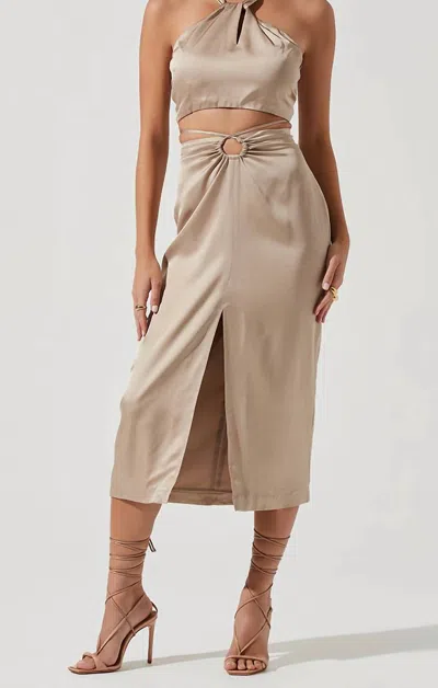 Astr Robin Midi Skirt In Khaki In Gray