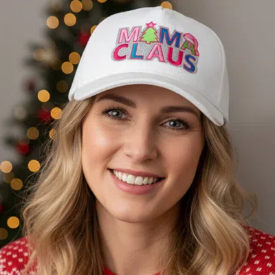 Fashnzfab Mama Claus Message Embroidered Corduroy Baseball Cap In White