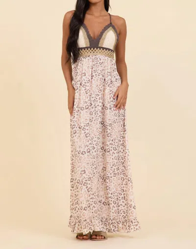 Vintage Havana Leopard Crochet Maxi Dress In Gold/brown/cream In Purple