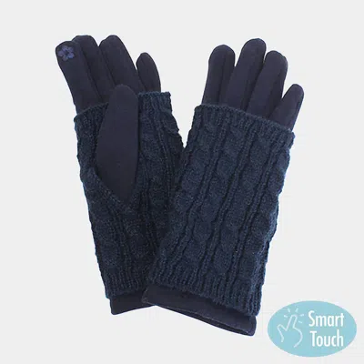 Fashnzfab 3 In 1 - Cable Knit Touch Smart Gloves In Blue