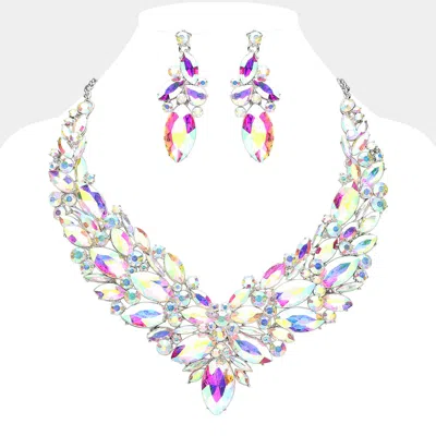 Fashnzfab Marquise Stone Cluster Embellished Evening Necklace - Ab In Multi