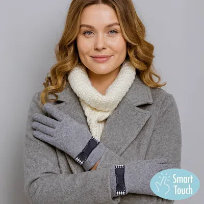 Fashnzfab Decorative Bow Accent Elegant Smart Touch Gloves In Gray