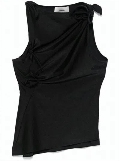 Coperni Asymmetrical Black Sleeveless Top With Decorative Bows In Black