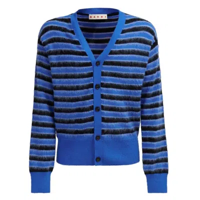 Marni Striped Wool And Mohair Cardigan In Blue