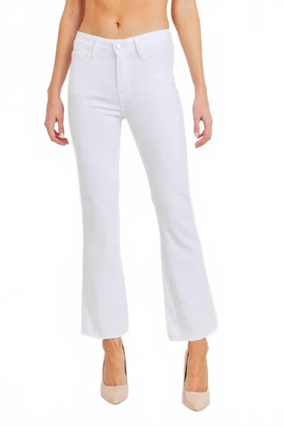 Just Black Denim High Rise Crop Flare Jeans In Optic White In White