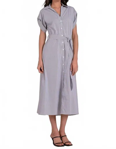 Elan Stripe Midi Dress In Gray In Blue