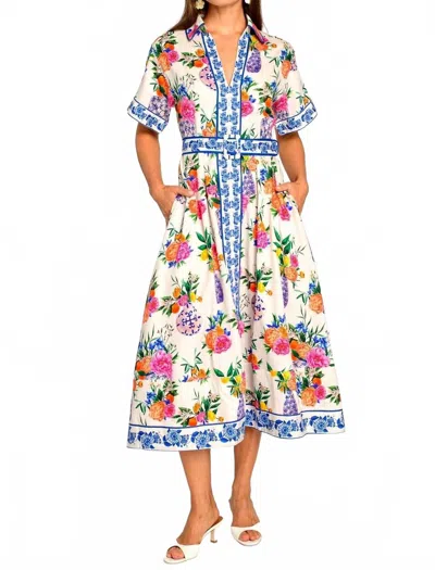 Elizabeth James The Label Collins Midi Dress In Ivory Ginger Jars In Multi
