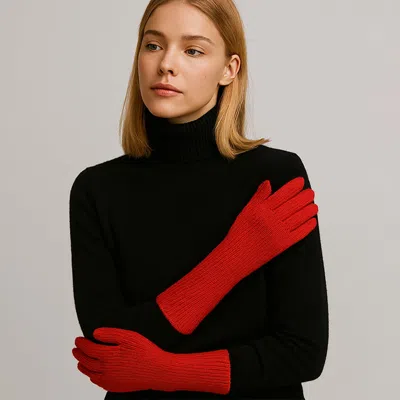 Fashnzfab Ribbed Knit Solid Long Winter Gloves In Red