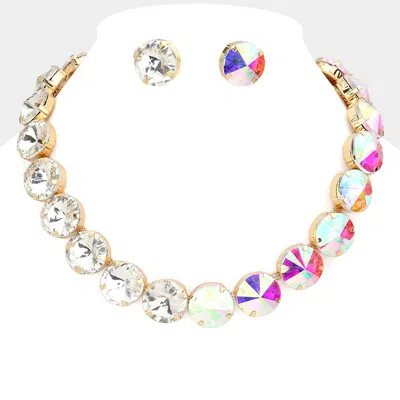 Fashnzfab Round Stone Link Evening Necklace - Ab, Gold In Gold