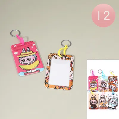 Fashnzfab 12pcs - Monster Bunny Printed Id Card Holder Keychain Bag Charm In Multi