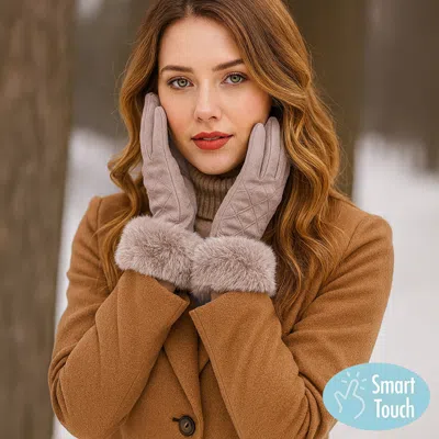 Fashnzfab Faux Fur Cuff Quilted Smart Touch Gloves In Sand