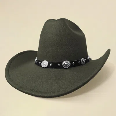 Fashnzfab Faux Leather Metal Concho Band Western Cowboy Hat In Black