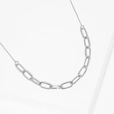 Fashnzfab White Gold Dipped Open Metal Oval Link Necklace - Rhodium In Metallic