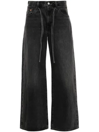 Levi's Straight-leg Black Denim Jeans With Belt Design And Relaxed Fit In Black
