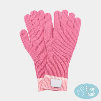 Fashnzfab Ribbed Knit Smart Touch Gloves In Pink