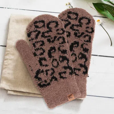 Fashnzfab Soft Fuzzy Leopard Mitten Gloves In Black