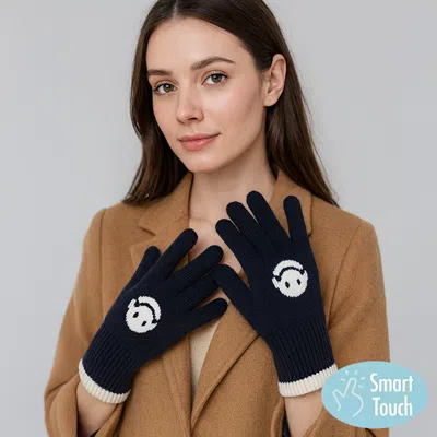 Fashnzfab Knit Smile Accent Smart Touch Gloves In Black