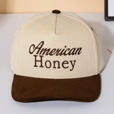 Fashnzfab Americab Honey Message Embroidered Five Panel Canvas Snapback Baseball Cap In Neutral