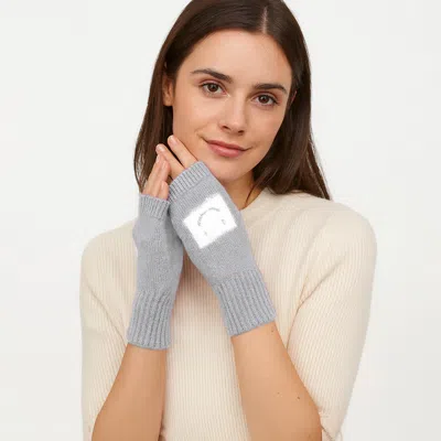 Fashnzfab Square Smile Face Accent Fingerless Knit Gloves In Gray