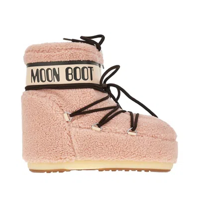 Moon Boot Icon Low Fleece Pink Snow Boot In Neutral