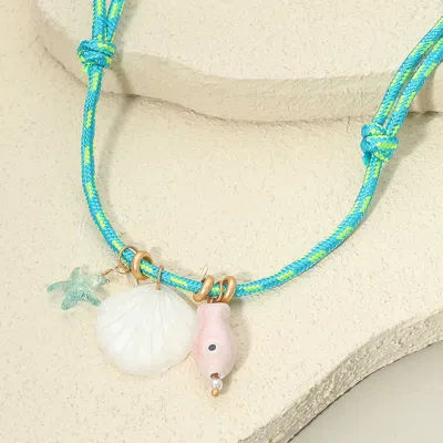 Fashnzfab Starfish Seashell Fish Charm Adjustable Cord Necklace - Mint In Green