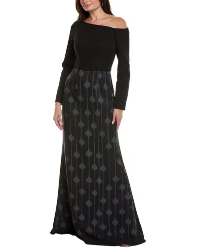 Rene Ruiz Border Crepe Gown In Black