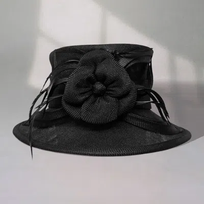 Fashnzfab Flower Ribbon Feather Accented Sinamay Dressy Hat In Black