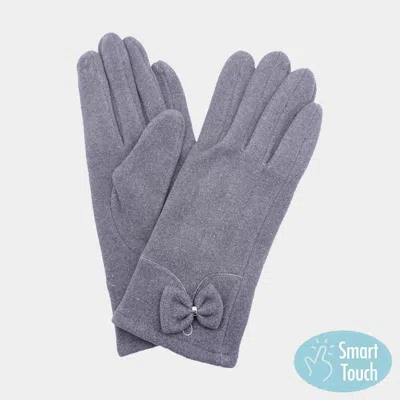 Fashnzfab Bow Pointed Faux Suede Smart Touch Gloves In Gray