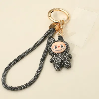 Fashnzfab Bling Studded Monster Bunny Figure Phone Strap Keychain Bag Charm In Brown