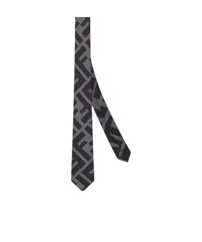 Fendi Ff Printed Pointed-tip Tie In Gray