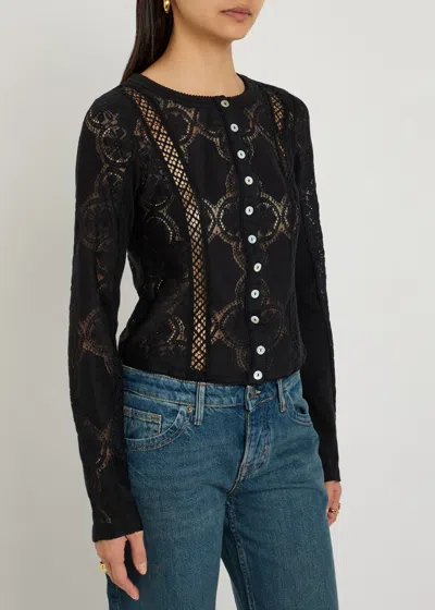 Free People Jae Lace-cutwork Cotton-blend Top In Black