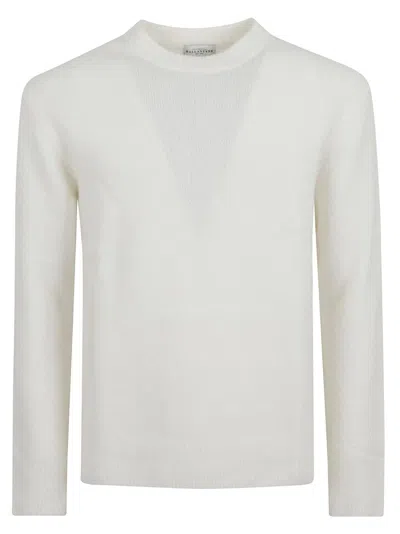 Ballantyne Boucle Texture White Knit Sweater In White