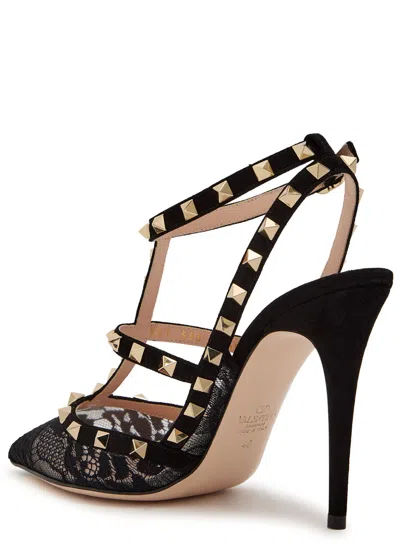 Valentino Rockstud 100 Lace And Suede Pumps In Black