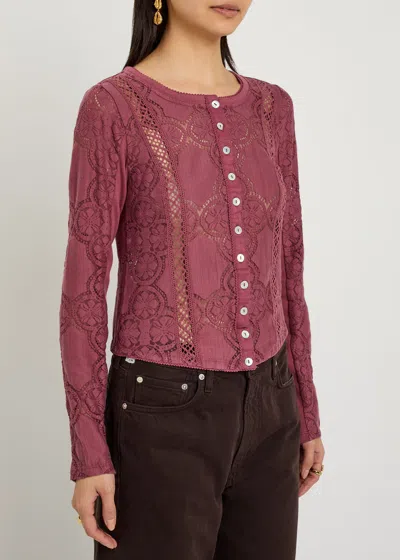 Free People Jae Lace-cutwork Cotton-blend Top In Pink