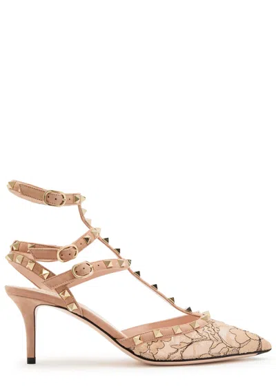 Valentino Rockstud 65 Lace And Suede Pumps In Blue
