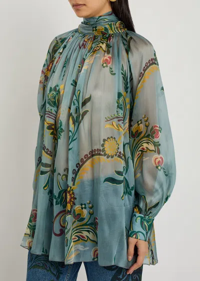 Etro Women Ruched Top With Scarf In Blue