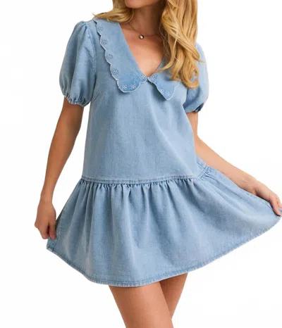 Le Lis Puff Sleeve Collared Dress In Denim In Blue