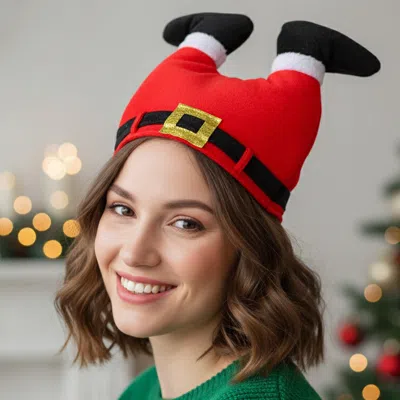 Fashnzfab Plush Santa Chimney Christmas Hat In Red
