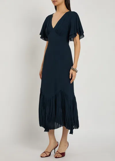 Reformation Salvia Flutter-sleeve Chiffon Midi Dress In Blue