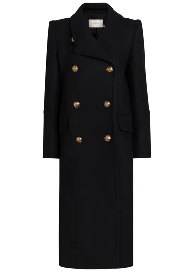 Zimmermann Hypnotic Double-breasted Wool-blend Coat In Black