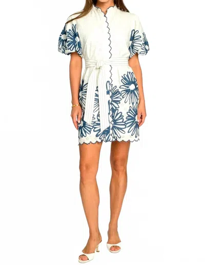 Elizabeth James The Label Sadie Mini Dress In Hand-drawn Daisies In White