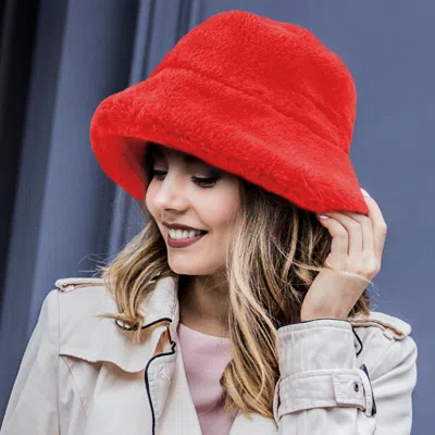 Fashnzfab Faux Fur Bucket Hat In Red