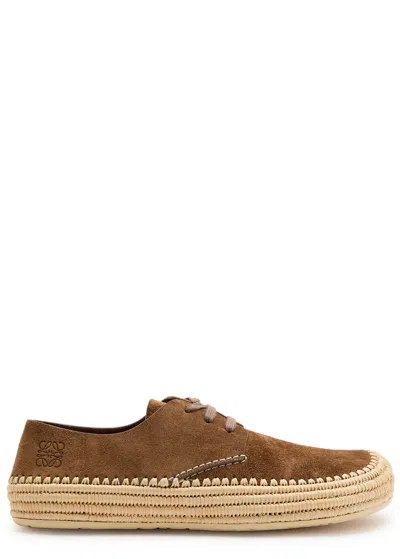Loewe Men Rio Lace-up Shoes In Suede And Raffia In Brown