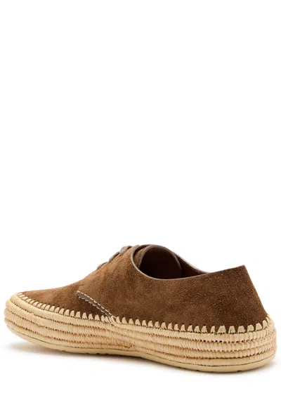 Loewe Men Rio Lace-up Shoes In Suede And Raffia In Brown