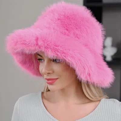 Fashnzfab Wide Brim Faux Fur Winter Bucket Hat In Pink