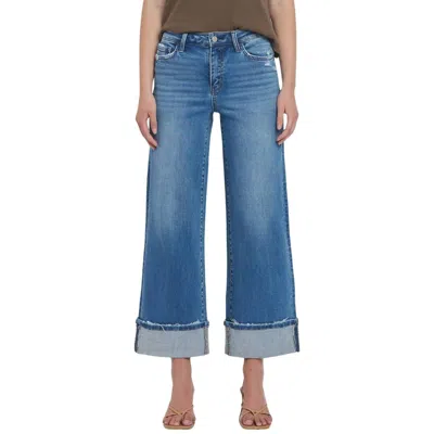 Flying Monkey High Rise Cuffed Wide Jean In Moorland In Blue