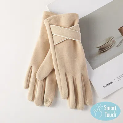 Fashnzfab Two Tone Crisscross Accent Smart Touch Gloves In Neutral