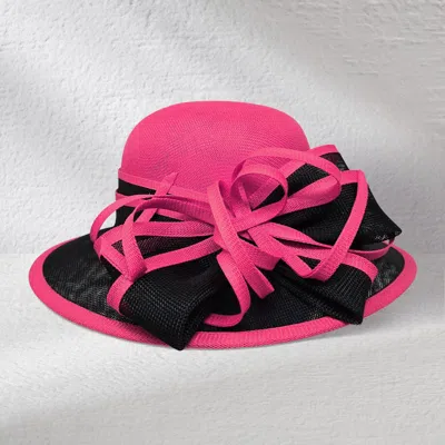 Fashnzfab Two Tone Bow Accent Elegant Sinamay Dressy Hat In Pink