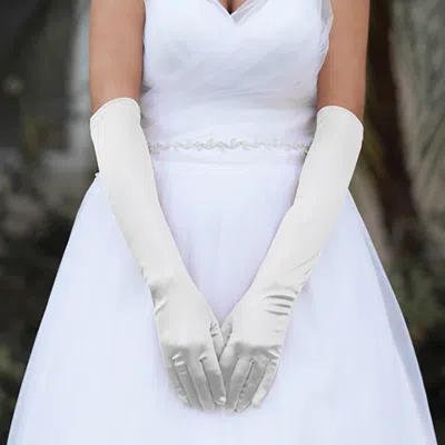 Fashnzfab Dressy Satin Wedding Gloves In White